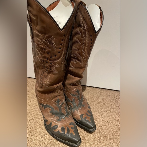 Dan Post Ladies Black and Brown Western Heeled Boots - Picture 3 of 5